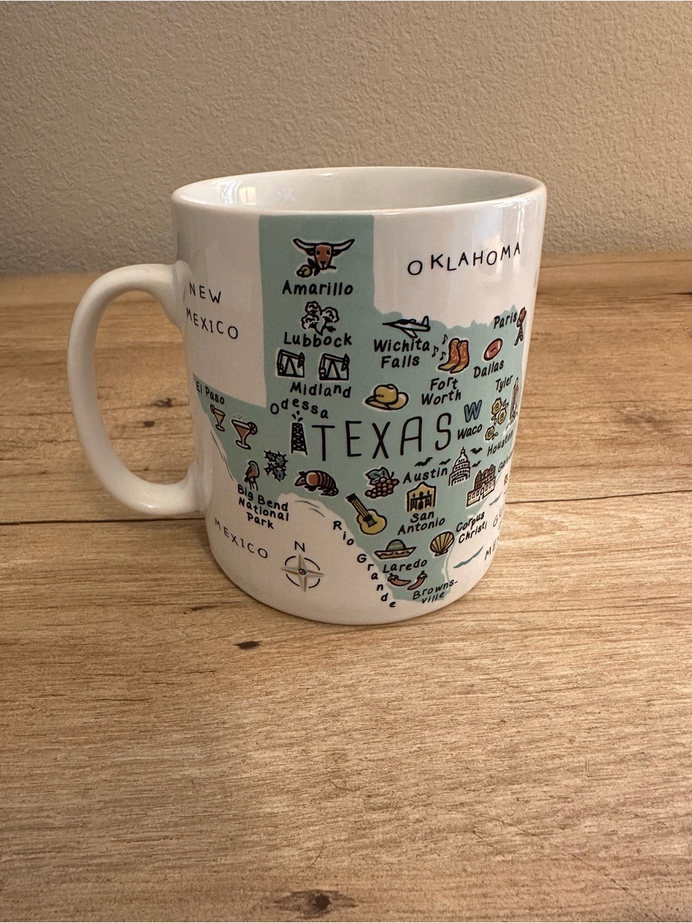 222 Fifth Mug Texas Labeled Map “My Place” Collection 28 Oz Extra Large Cup
